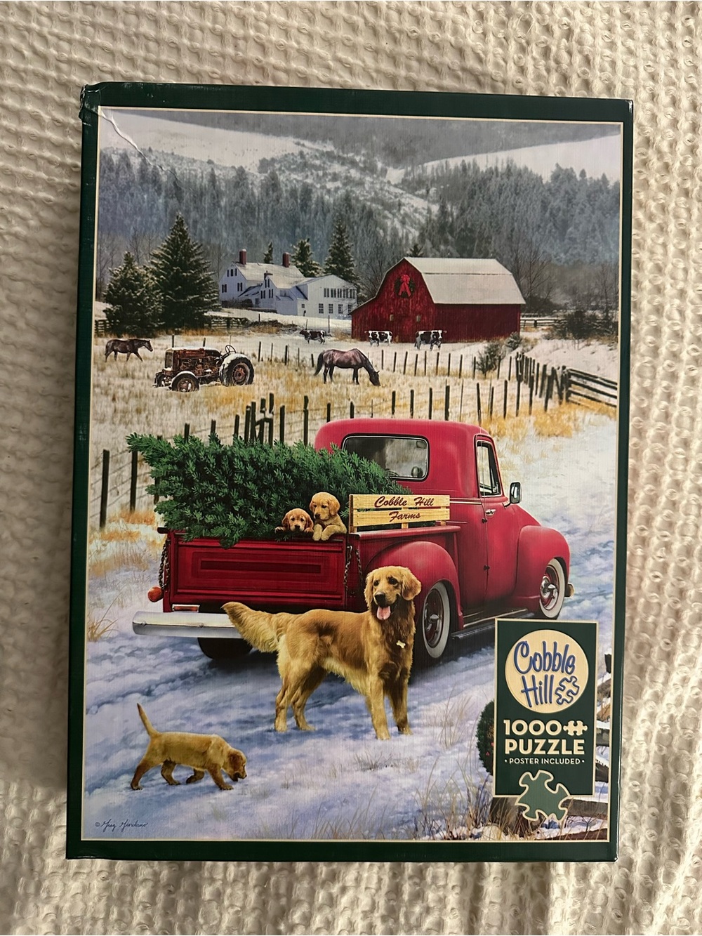 Cobble Hill Holiday Truck Puzzle — Red Pickup with Golden Retrievers (1000 pcs)